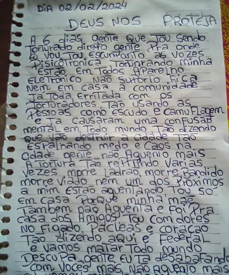 Brasília (DF) 06/08/2024 - Carta com pedido de socorro.
Foto: Arquivo