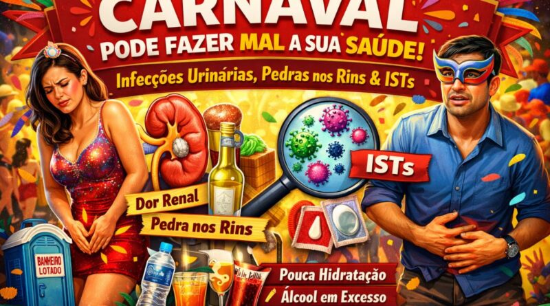 Carnaval liga alerta para riscos urológicos: infecção urinária, pedras nos rins e ISTs entram na agenda da folia